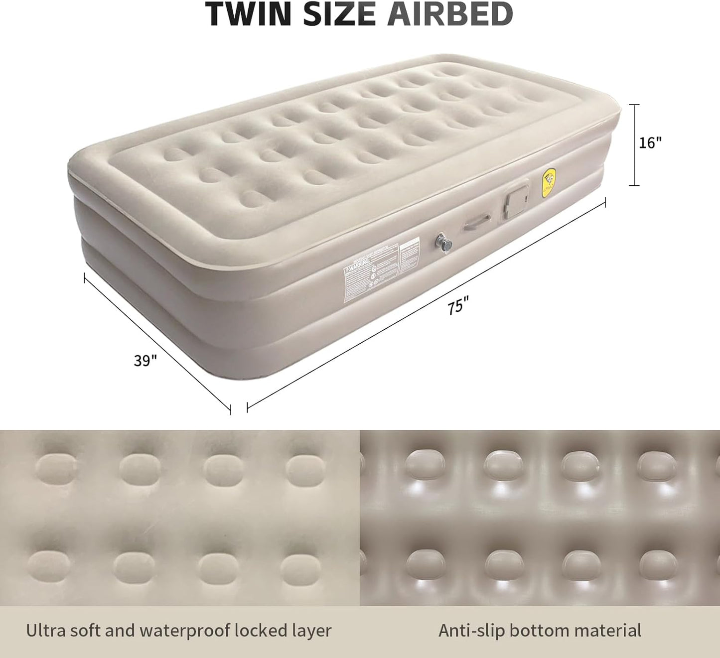 Twin Air Mattress with Built-in Pump, Inflatable Mattress with Storage Bag