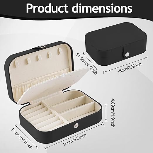 Mini Jewelry Box, 16x11.5x5cm Small Travel Jewelry Organizer, Portable Display Storage Box for Stud Earrings, Rings, Necklaces, Bracelets (Black)