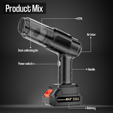 High Power Cordless Handheld Rechargeable Vacuum Cleaner with Rechargeable 24V Lithium Battery, 0.4L Dust Cup, HEPA Filter, and Multiple Nozzle Attachments for Car, Home & Office