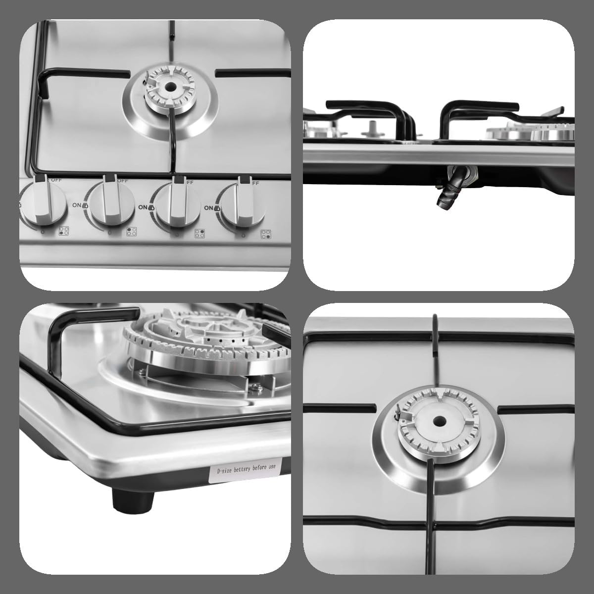 Happy Home - 4 Burner Built-in Gas Cooktops Stainless Steel Natural Gas Stove Top Electric Battery Ignition Gas Stove