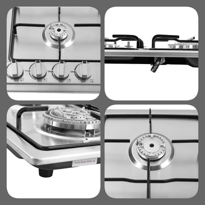 Happy Home - 4 Burner Built-in Gas Cooktops Stainless Steel Natural Gas Stove Top Electric Battery Ignition Gas Stove