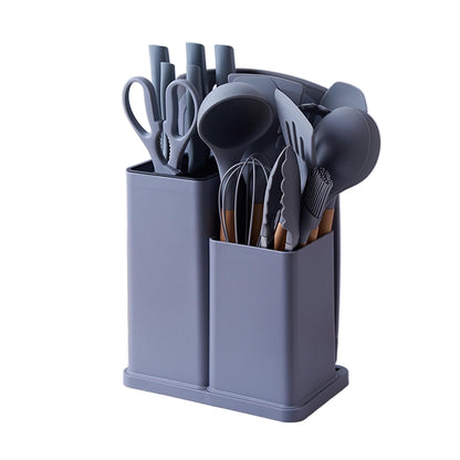 Premium 19-Piece Silicone Kitchenware & Knife Set with Cutting Board & Holding Stand