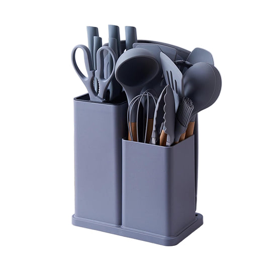 Premium 19-Piece Silicone Kitchenware & Knife Set with Cutting Board & Holding Stand