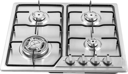 Happy Home - 4 Burner Built-in Gas Cooktops Stainless Steel Natural Gas Stove Top Electric Battery Ignition Gas Stove