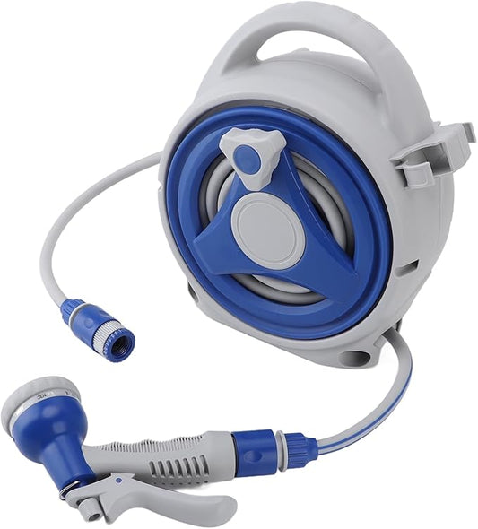 15M Portable Wall-Mountable Garden Hose Reel with 8-Pattern Spray Gun