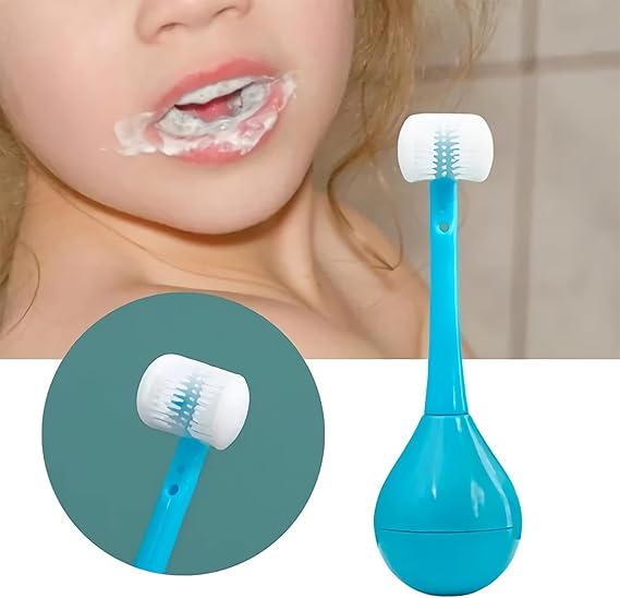 Three-Sided Children's Toothbrush, Three-Sided Soft Hair Tooth Toothbrush, Effective Wrap-Around Design, Deeply and Thoroughly To Clean Teeth and Gums, Soft and Gentle (Blue)