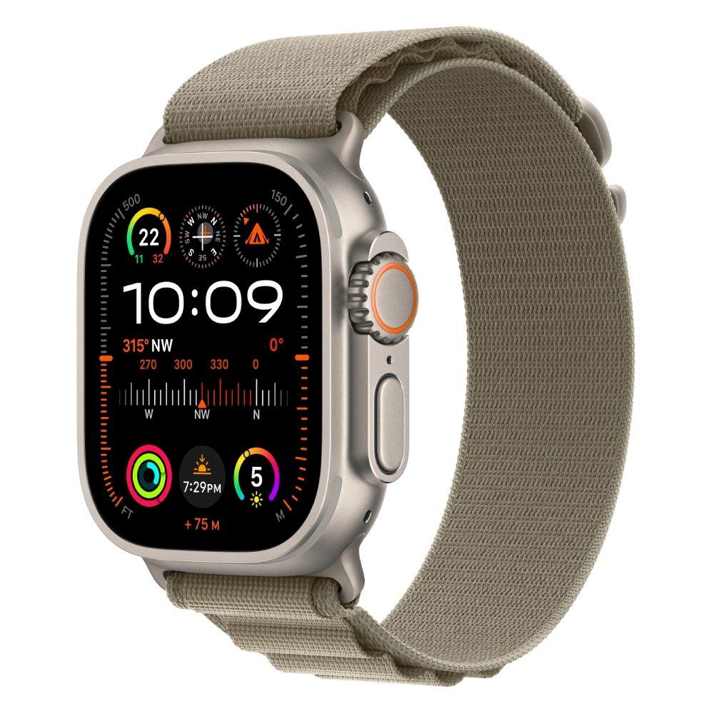 Apple Watch Ultra 2 GPS + Cellular, 49mm Titanium Case with Olive Alpine Loop - Medium