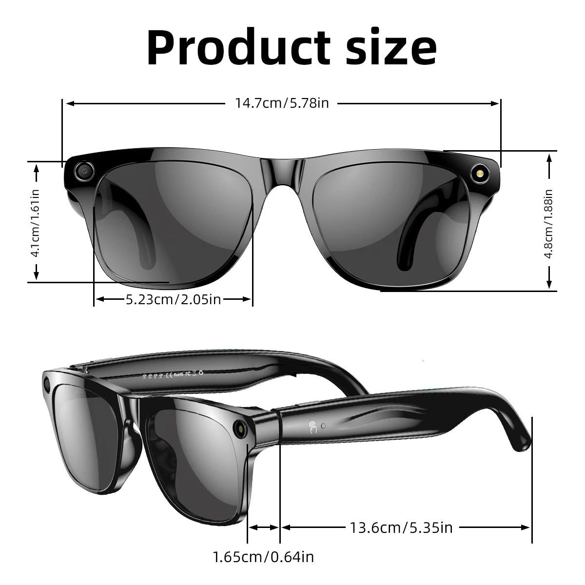 GL ONE AI-Powered Smart Glasses with HD Camera, 1080p Video Recording, Touch Control, AI Translation & Dialogue, IP65 Waterproof, Dual Speakers, 260mAh Battery, 512MB Storage