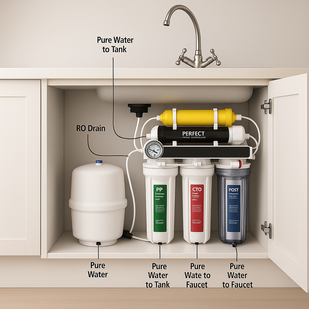 PERFECT RO Water Filtration & Purifier System with 6-Stage Reverse Osmosis, 75GPD Membrane & Mineral Boost for Clean, Healthy, Great-Tasting Drinking Water - with Installation