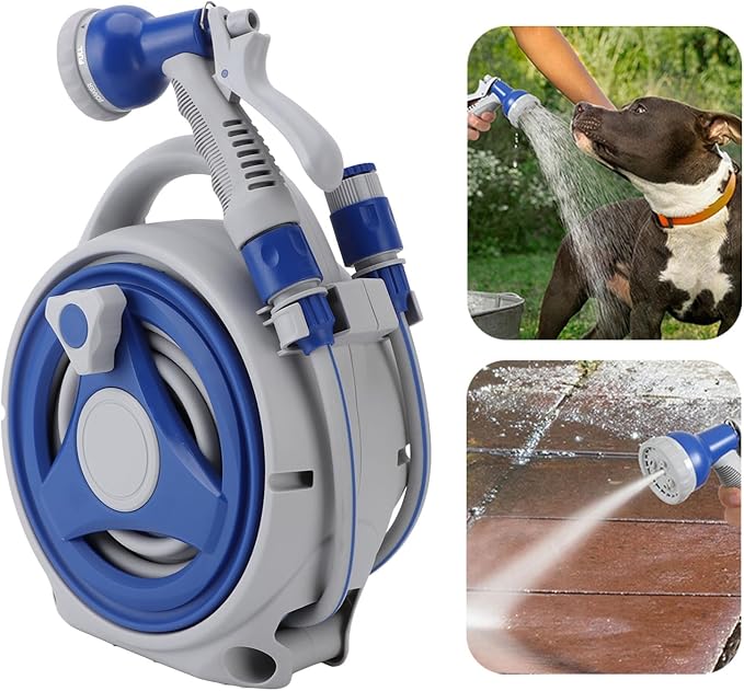 15M Portable Wall-Mountable Garden Hose Reel with 8-Pattern Spray Gun