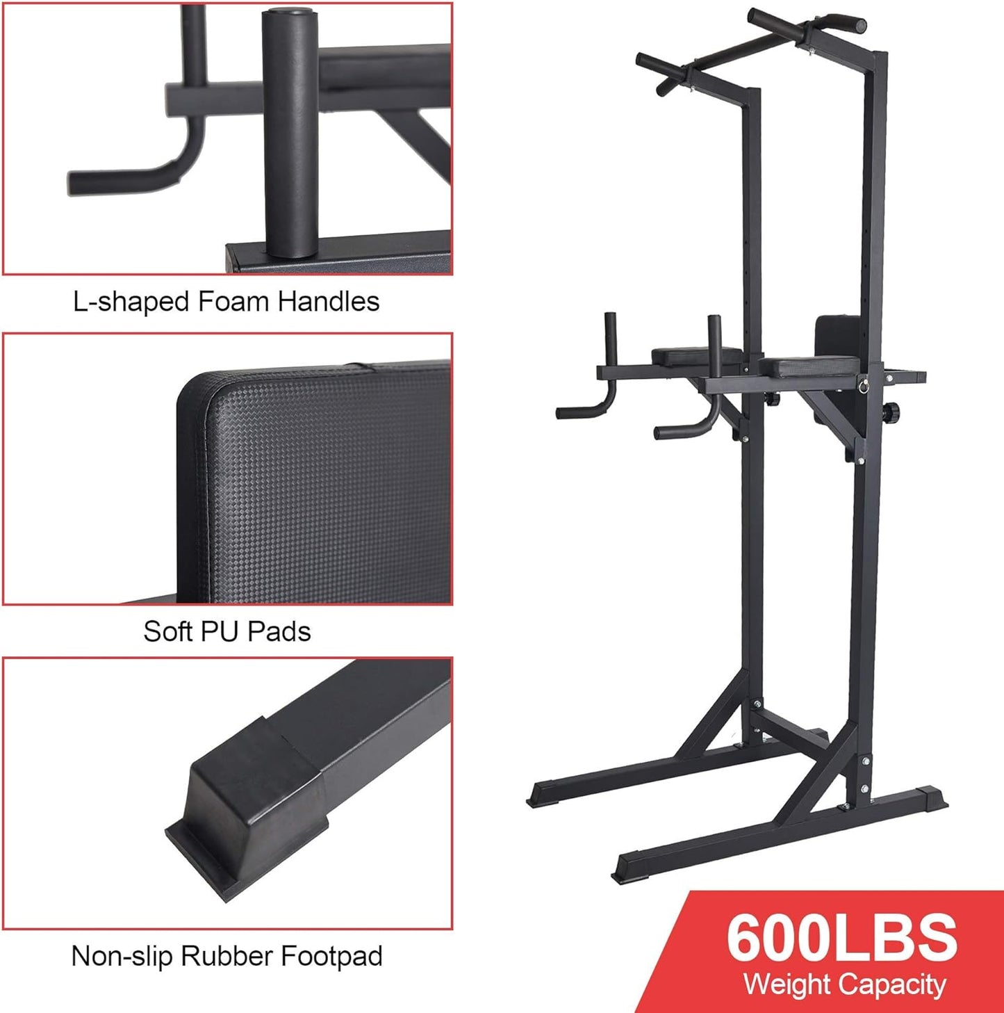 Adjustable Power Tower Multi-Function Strength Training Dip Stand Workout Station