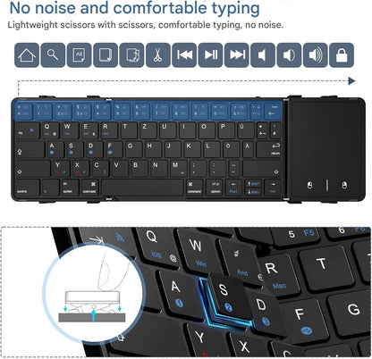 Premium Portable & Foldable Wireless Keyboard with Touchpad, Multi-Device Wireless Connectivity, USB-C Rechargeable, 60H Working Time, Compatible with iOS, Android, Windows & Mac – Portable Travel Gadget