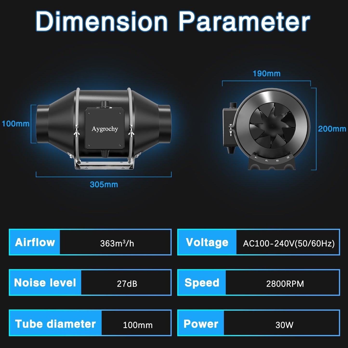 Variable Speed Controller - Ventilation Exhaust Fan Using for Heating Cooling Booster, Grow Tents, Hydroponics,Home use Ventilation and Exhaust Blower.