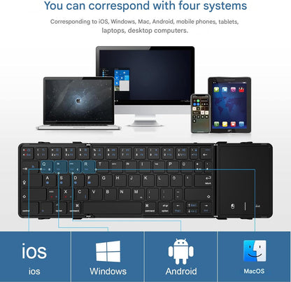 Premium Portable & Foldable Wireless Keyboard with Touchpad, Multi-Device Wireless Connectivity, USB-C Rechargeable, 60H Working Time, Compatible with iOS, Android, Windows & Mac – Portable Travel Gadget