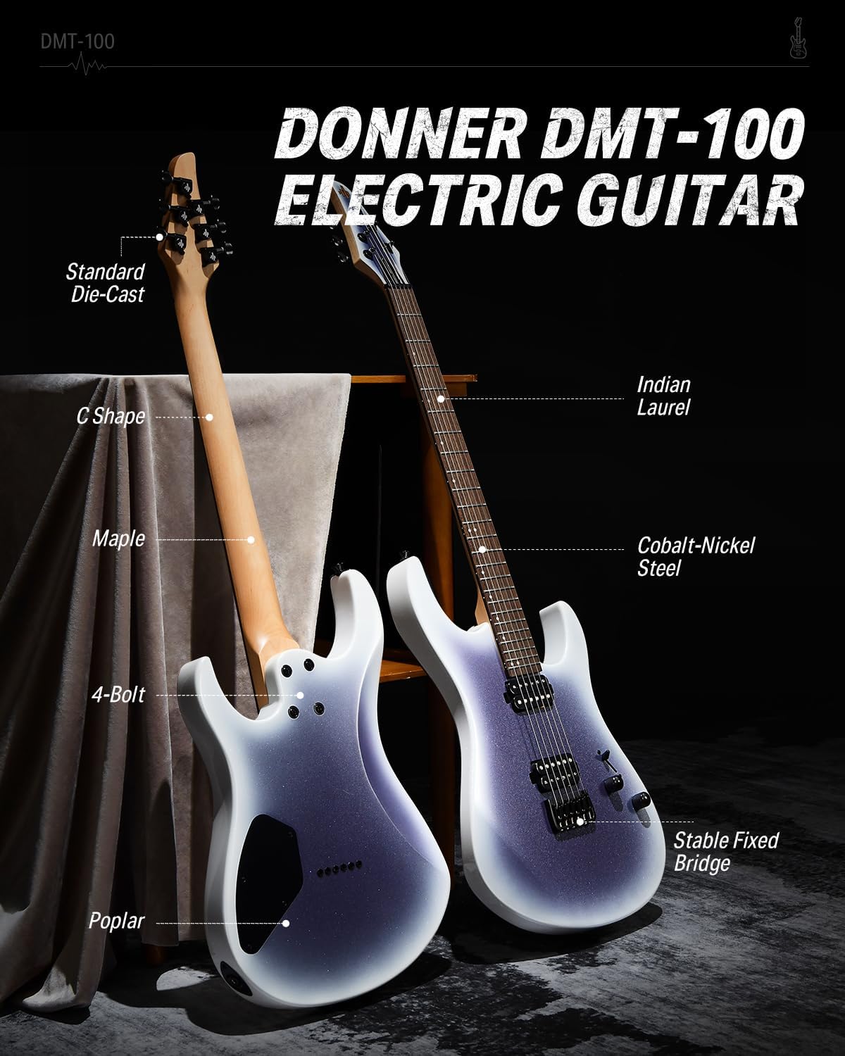 Metal Electric Guitar Beginner Kits with Bag, Strings, Strap, Cable, Strings Dampener for Rock Music Lover