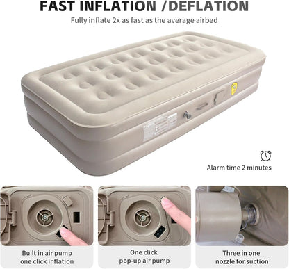 Twin Air Mattress with Built-in Pump, Inflatable Mattress with Storage Bag