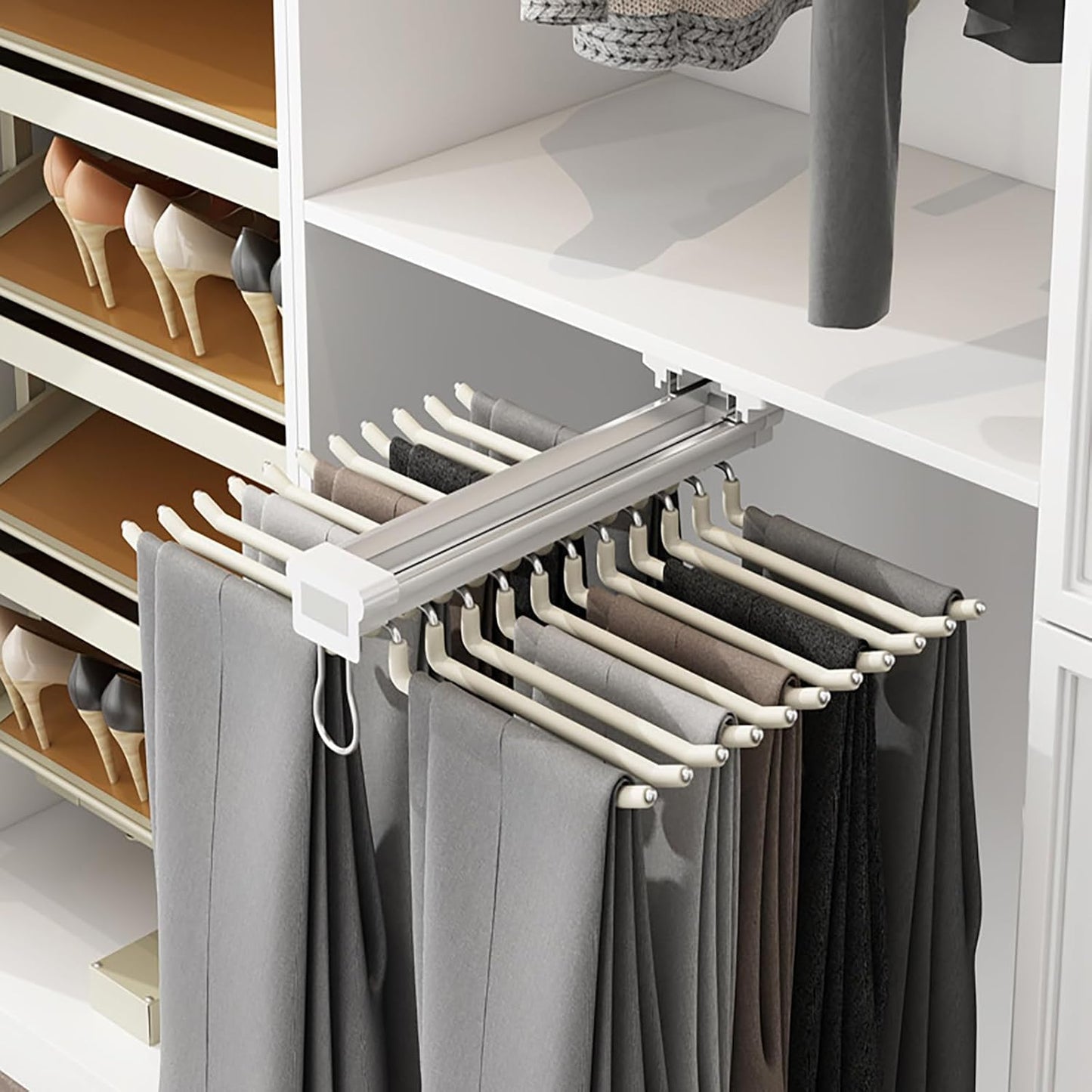 Pull Out Trousers Rack, Double-Row 22 Arms Jeans Hangers for Closet