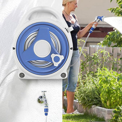 15M Portable Wall-Mountable Garden Hose Reel with 8-Pattern Spray Gun