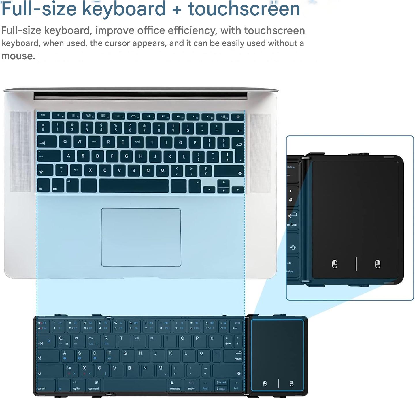 Premium Portable & Foldable Wireless Keyboard with Touchpad, Multi-Device Wireless Connectivity, USB-C Rechargeable, 60H Working Time, Compatible with iOS, Android, Windows & Mac – Portable Travel Gadget