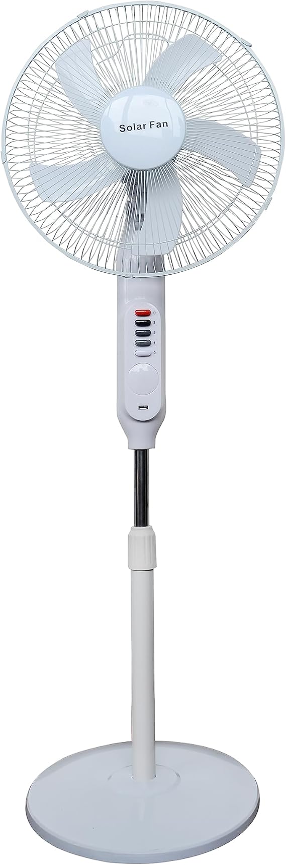 3-in-1 Rechargeable Solar Standing Fan – 16 Inch | Adjustable Height, LED Light, Speed Control & USB Charging Port