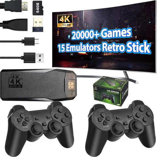 Retro Game Stick Lite with Dual 2.4Ghz Wireless Controllers - Built-in 10000+ Games, HDMI Connectivity