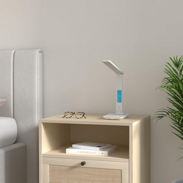 LOVEYBEAUTY Desk Lamp, LED Desk Lamp with Wireless Charger, USB Charging Port, Adjustable, Foldable Table Lamp with Clock, Alarm, Date, Temperature, 5 Levels of Dimmable Lighting, Office Lamp with Adapter