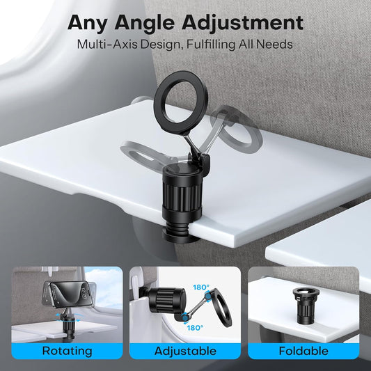 360°Rotating Magnetic Airplane Phone Holder Mount, for Magsafe Airplane Travel Essentials Accessories, Adjustable Foldable Universal Handsfree Phone Stand