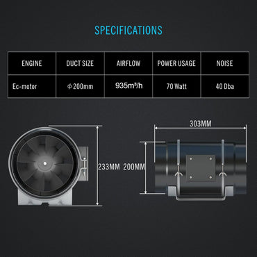 Variable Speed Controller - Ventilation Exhaust Fan Using for Heating Cooling Booster, Grow Tents, Hydroponics,Home use Ventilation and Exhaust Blower.