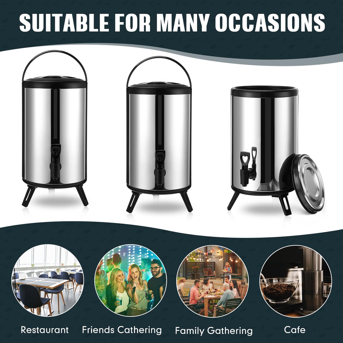 12L Triple-Layer Stainless Steel Beverage Dispenser with 304 Steel Liner, Foldable Tripod Stand, -30°C to 150°C Heat-Cold Resistance & Long-Hour Thermal Preservation for Tea, Coffee, Milk & Juice
