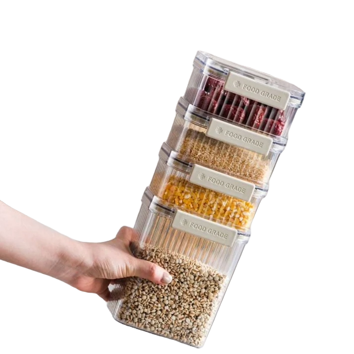 Airtight Plastic Food Storage Jar with Detachable Lids - 5 Pcs Set