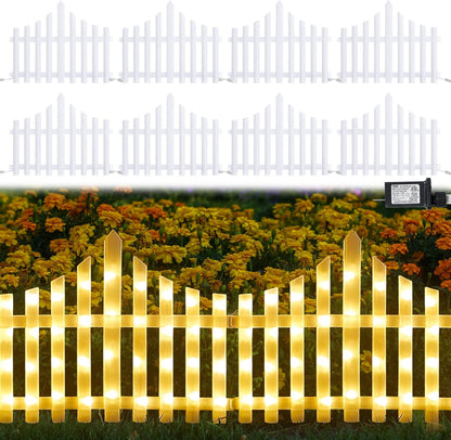 Decorative LED Fence Lights with Easy Clip-On Installation & Multiple Modes - Set of 8 - Warm White (Total Size 280 x 28.5 cm)