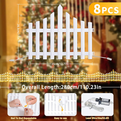 Decorative LED Fence Lights with Easy Clip-On Installation & Multiple Modes - Set of 8 - Warm White (Total Size 280 x 28.5 cm)