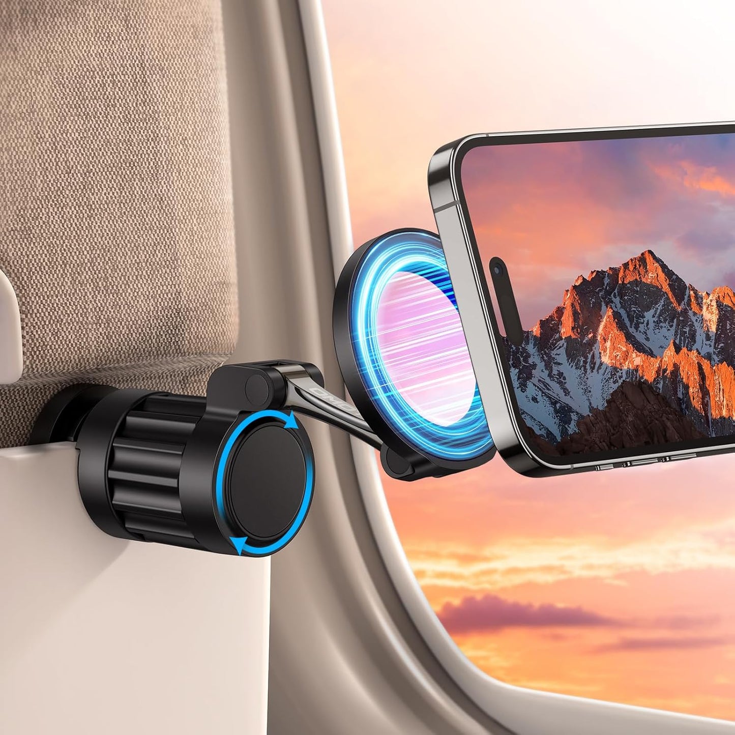 360°Rotating Magnetic Airplane Phone Holder Mount, for Magsafe Airplane Travel Essentials Accessories, Adjustable Foldable Universal Handsfree Phone Stand