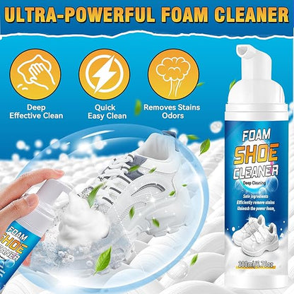 Shoe Cleaner, 200ml White Trainer Shoe Cleaner Foam, Powerful Stain Remover Shoe Cleaning Kit with Cleaning Brush & Cleaning Cloth for Shoes, Sneaker, Leather, Nubuck, Suede, Canvas