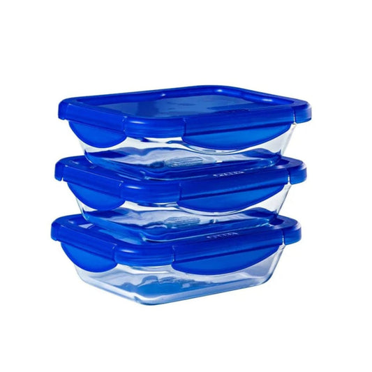 Pyrex Set Of 3 Pcs Rectangular Storage Dishes with Lids 0.8 L