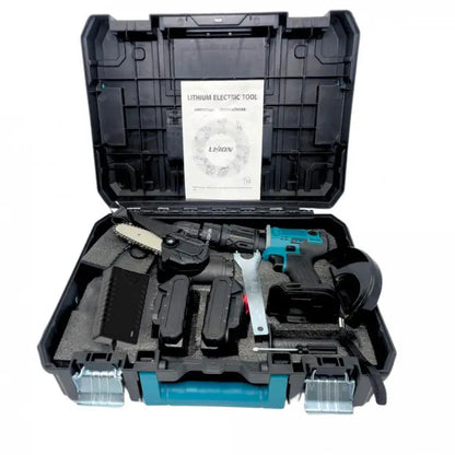 3-IN-1 Heavy Duty 48V Cordless Power Tools Combo Kit with Electric Drill, Angle Grinder & Mini Chain Saw, Fast Charger & Protective Carry Case