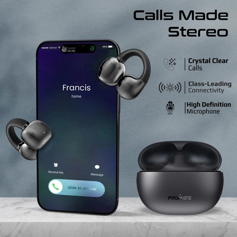 Promate AudioFit™ Open Ear Clip On TWS Earbuds w/ IntelliTouch