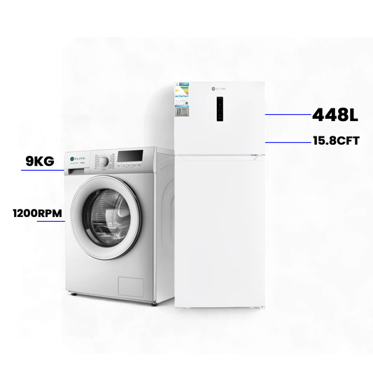 Elite 9KG front load Washer + Elite 448L Refrigerator