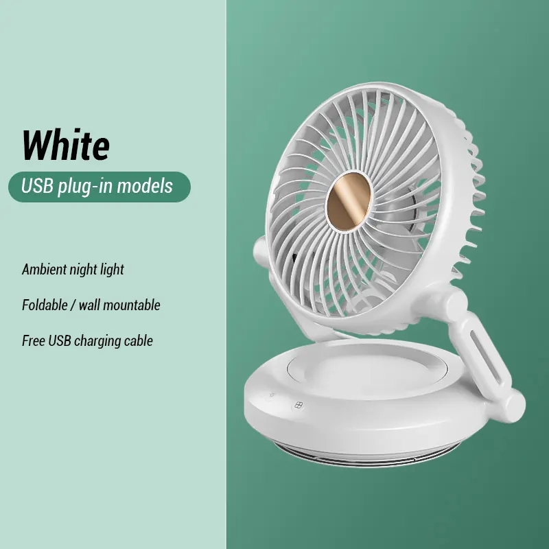 Foldable Rechargeable Desk Fan with Night Light & 3-Speed Powerful Airflow – Wall Mountable & Compact Travel Cooling Solution