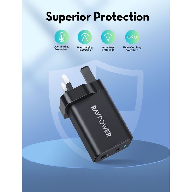 RAVPower RP-PC171 PD 45W2-Port Wall Charger Black