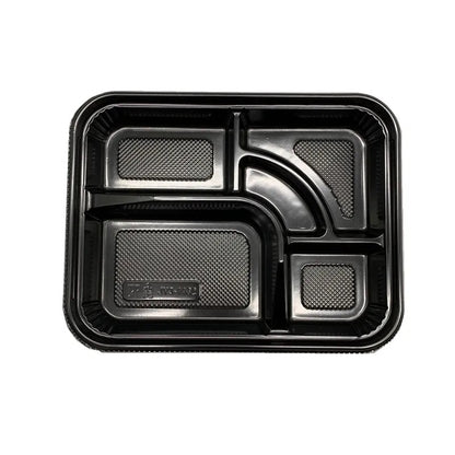 5-Compartment Disposable Plastic Food Container with Lid - 26.5 x 20.5 x 5 cm