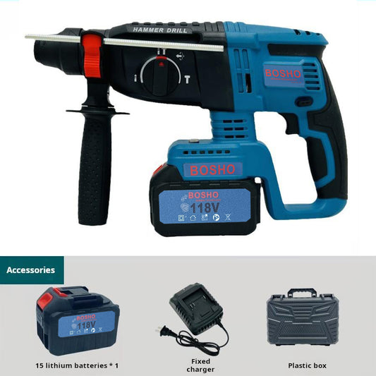BOSHO Heavy Duty 118V Cordless Hammer Drill with Dual Battery, SDS Plus Chuck, Multi-Function Rotary Hammer & Gear Modulus Design for Concrete, Metal & Wood
