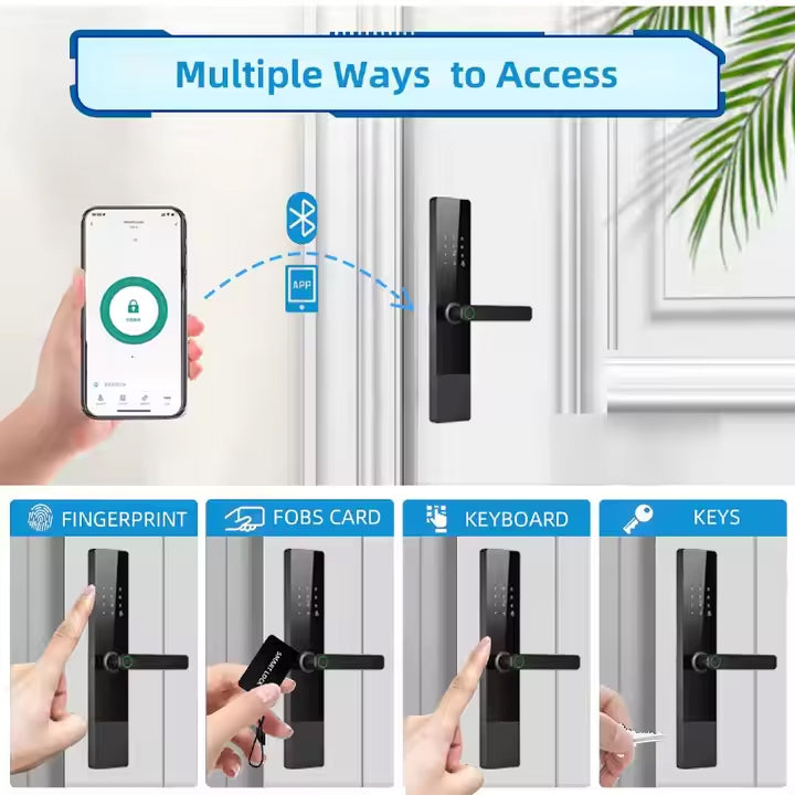 4-in-1 Smart Electronic Door Lock with Biometric, Card, Password & Manual Key Access