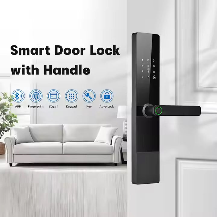 4-in-1 Smart Electronic Door Lock with Biometric, Card, Password & Manual Key Access