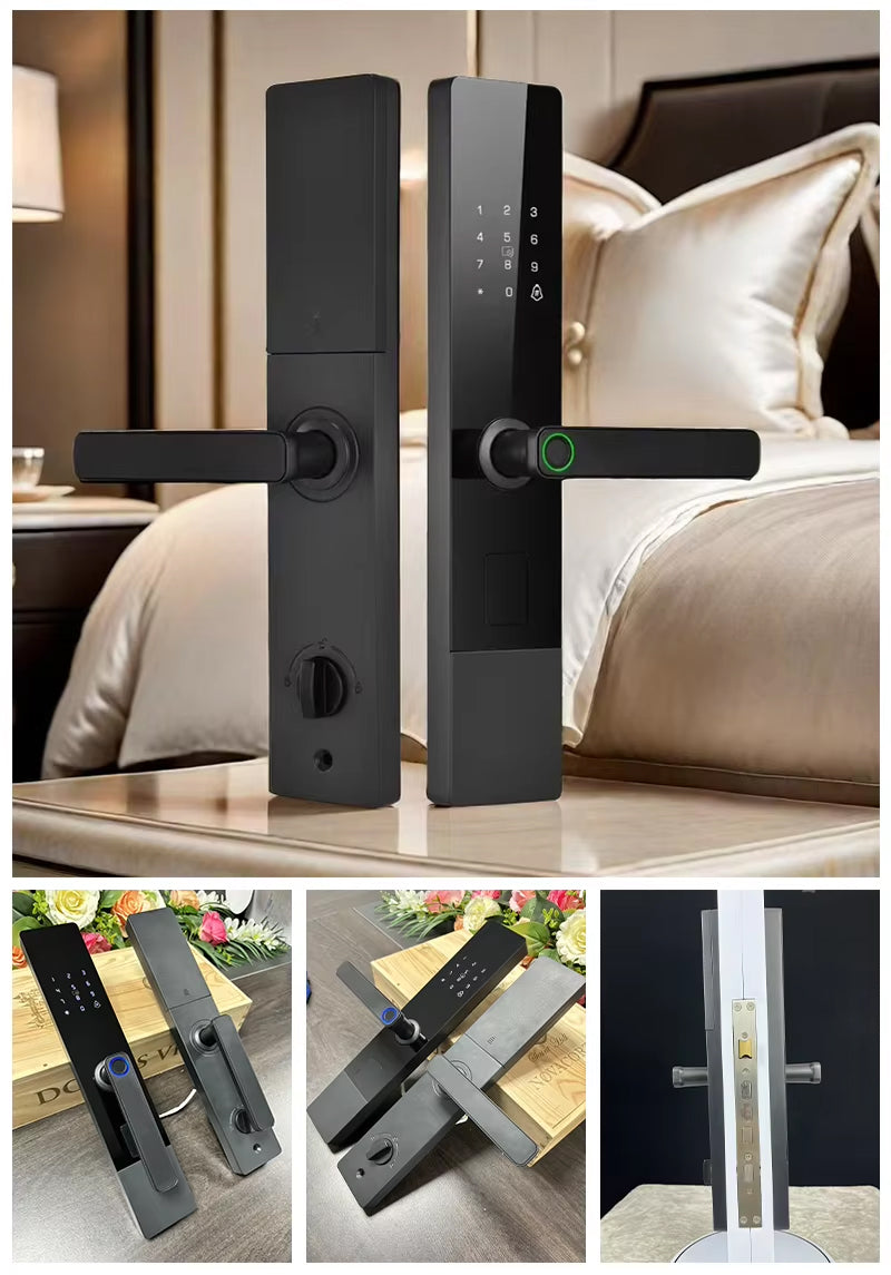 4-in-1 Smart Electronic Door Lock with Biometric, Card, Password & Manual Key Access