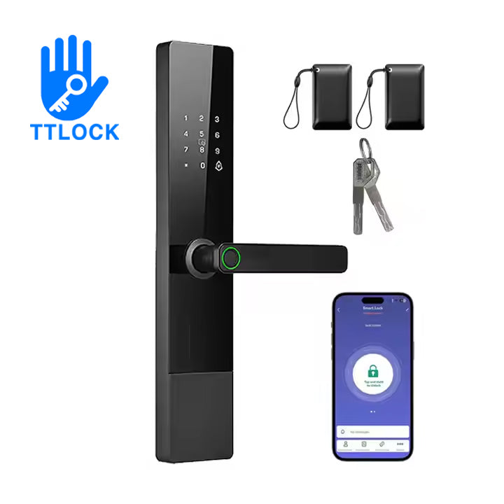 4-in-1 Smart Electronic Door Lock with Biometric, Card, Password & Manual Key Access