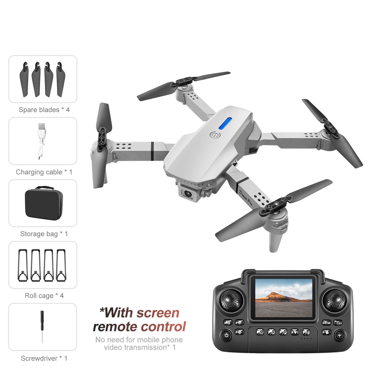 Foldable HD Dual Camera Quadcopter Drone with Inbuilt Screen Controller & Optical Flow Hovering & Mobile App Control