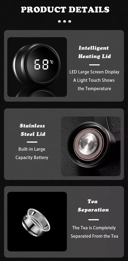 Smart LED Temperature Display Vacuum Flask 500ml with 304 Stainless Steel, Touch Screen, Anti-Skid Base & 12 Hour Hot & Cold Insulation