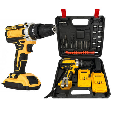 24PCS 21V Cordless Electric Drill Set with Dual Battery Pack, High Torque, Flexible Shaft & Carry Case for Wood, Metal & Plastic