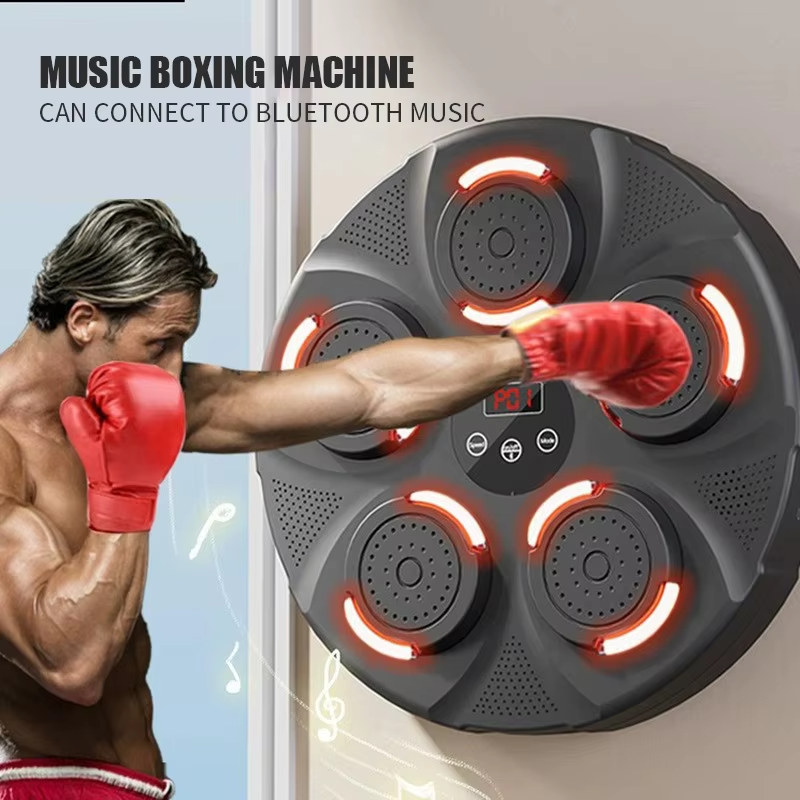Intelligent Music Boxing & Punching Machine with Bluetooth Speaker, 9 Training Modes, Flash Strike Points, Adjustable Wall Mount Target for Fitness, Cardio & Training